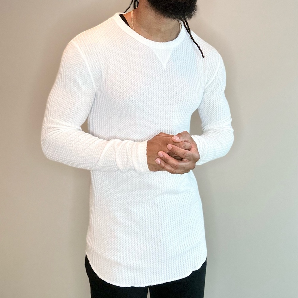 Urban Outfitters (UO) Waffle Knit Long Sleeve Tee, Size M, Color: White